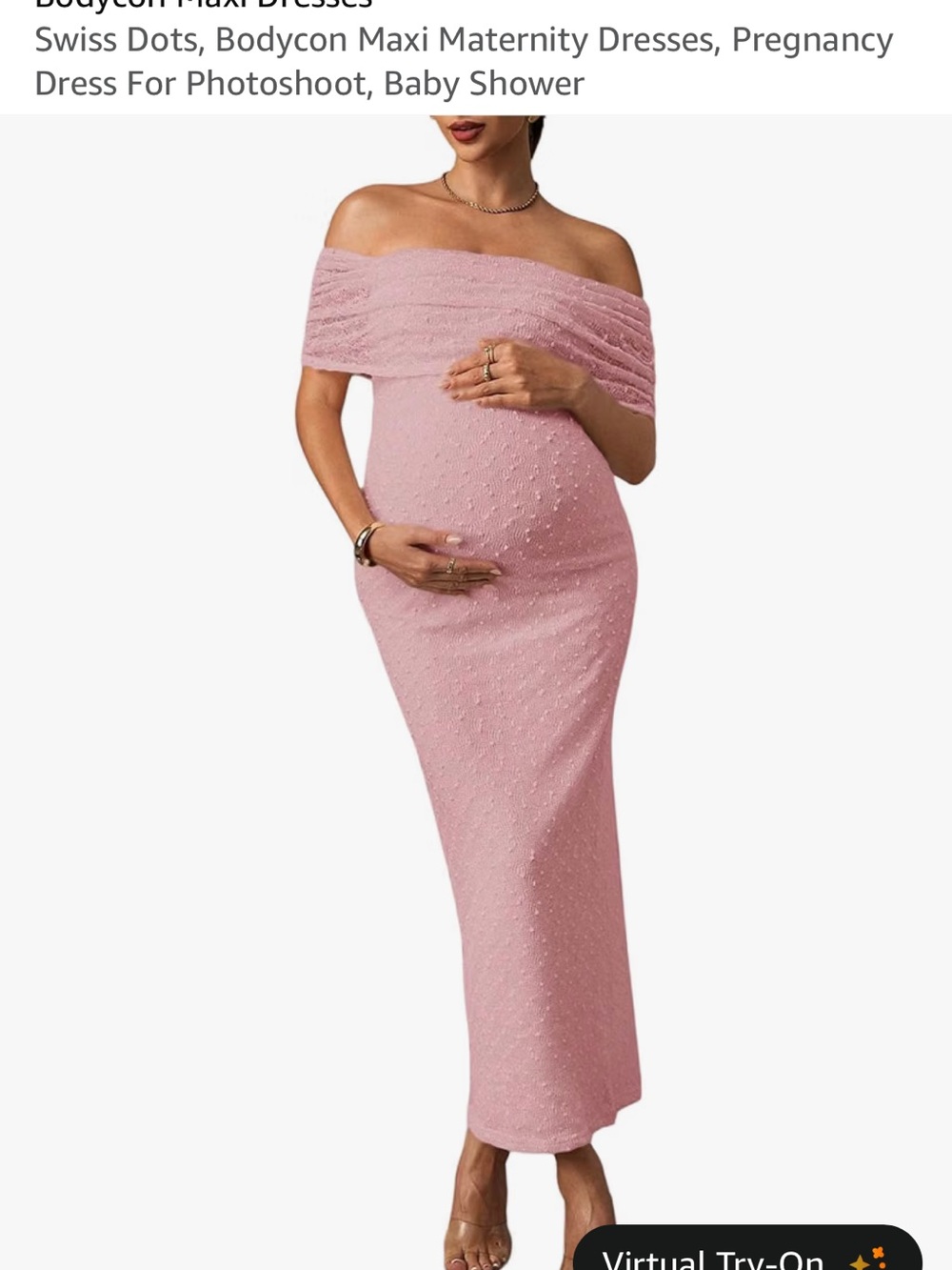 Off-Shoulder Maternity Maxi Dress in Blush Pink